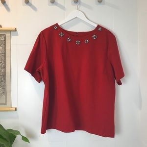 Talbots Embellished Jeweled Neckline Top